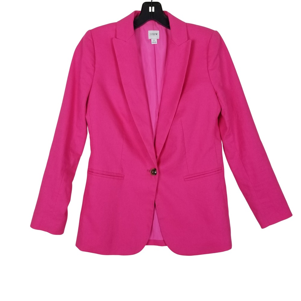 J.Crew Blazer Womens Size 0 Hot Pink Linen‎ Cotton Re-Imagined Single Button